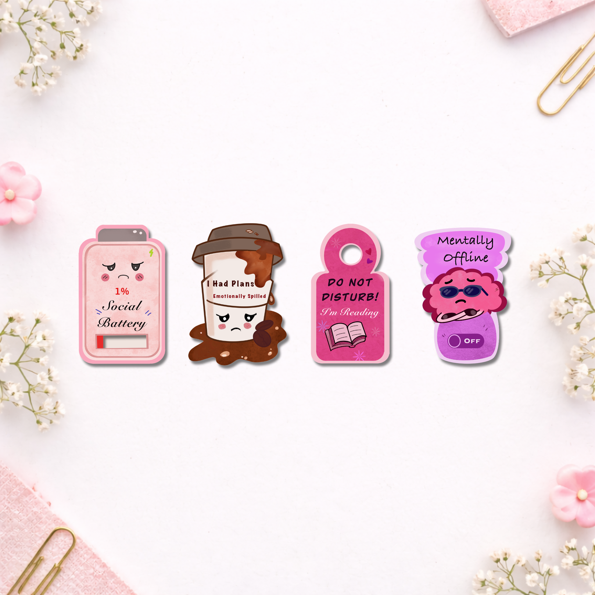 Cute Sarcastic Magnetic Bookmark - Set of 4